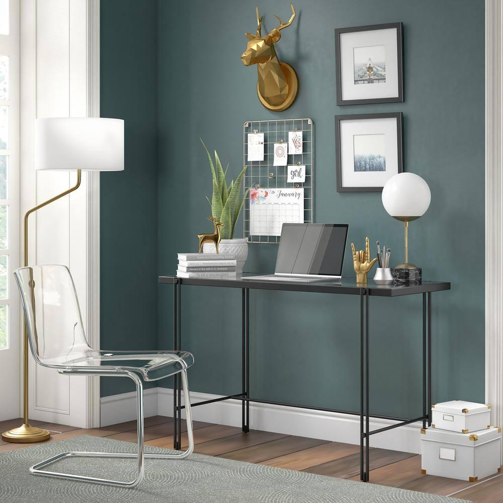 Evelyn&Zoe Contemporary 48 in. Blackened Bronze Metal Desk with Glass Top