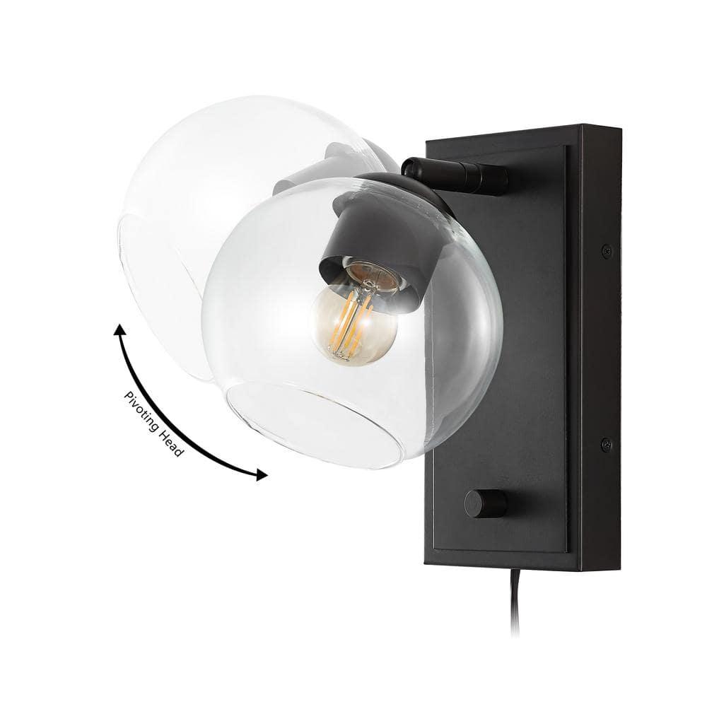Hugo 6" 1-Light Minimalist Modern Plug-In or Hardwired Adjustable Iron LED Wall Sconce with Rotary Dimmer, Oil Rubbed Bronze with Clear Globe