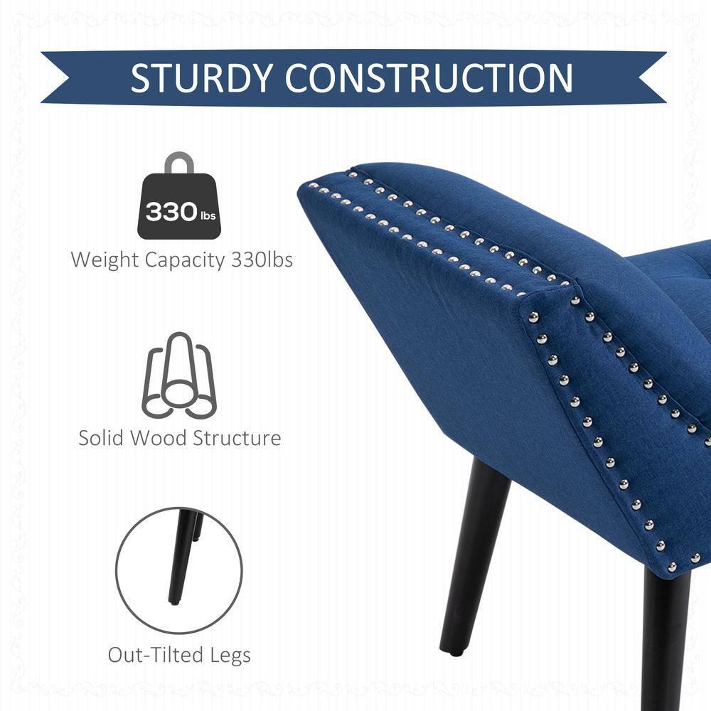 HOMCOM Modern Button Tufted Sitting Bench, Accent Fabric Upholstered Ottoman for Bedroom or Living Room, Blue