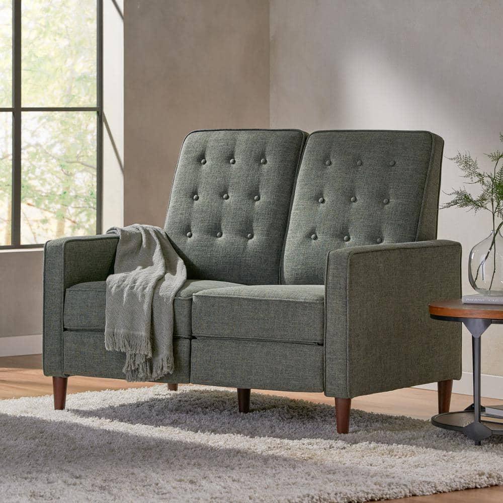 Noble House Craigue Fabric Tufted Loveseat Pushback Recliner, Gray
