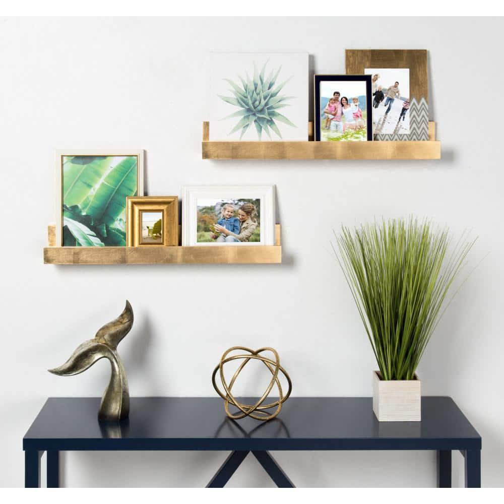 Kate and Laurel Rectangle Floating Shelves, 24", Gold