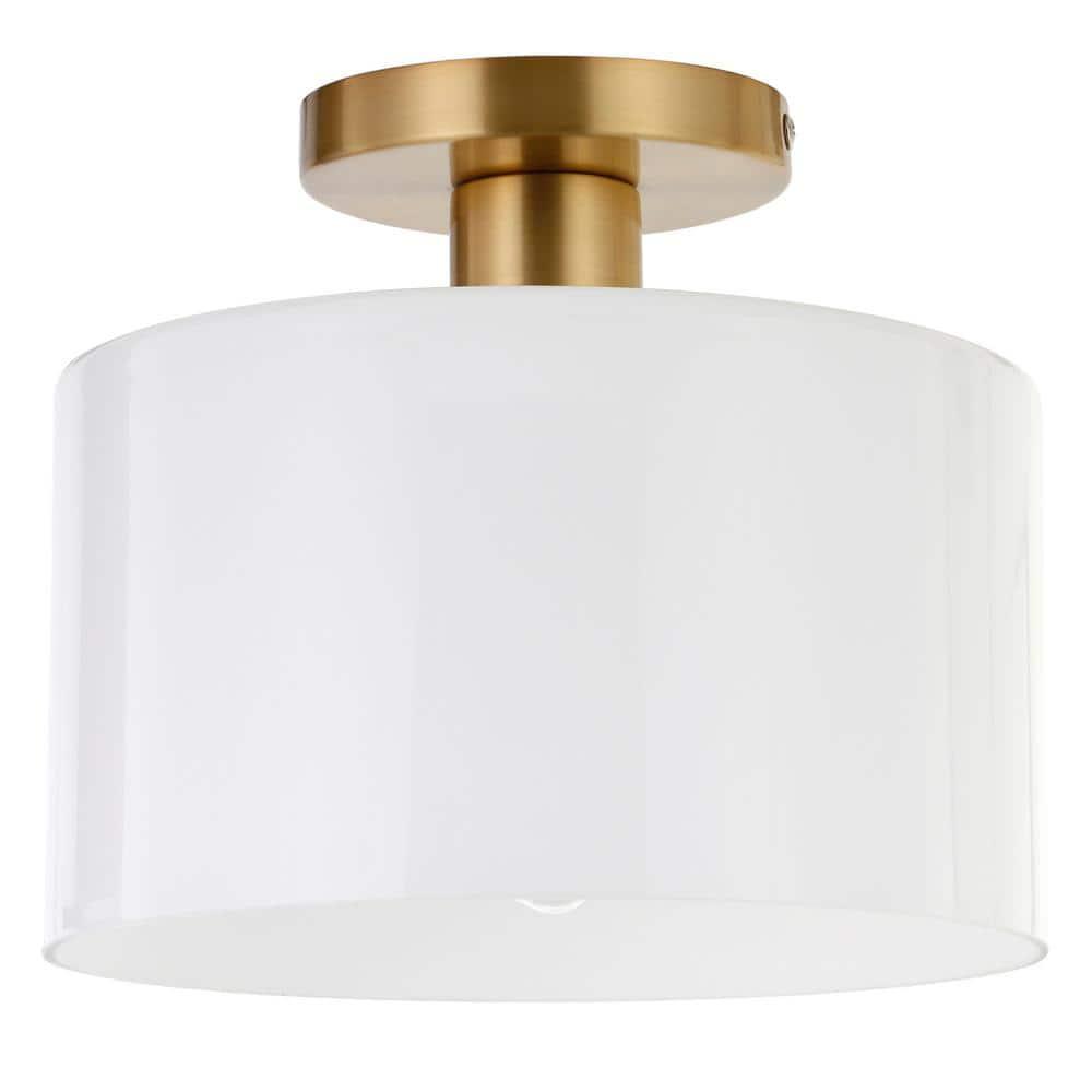Henn&Hart 10" Brass Finish Metal/Glass Semi Flush Mount