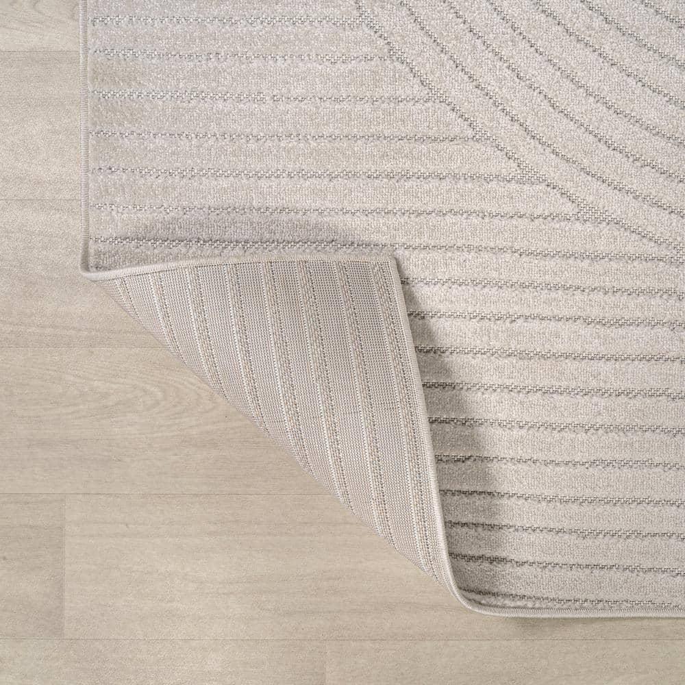 JONATHAN Y Hallie High-Low Minimalist Curve Geometric Ivory/Cream 4 ft. x 6 ft. Indoor/Outdoor Area Rug