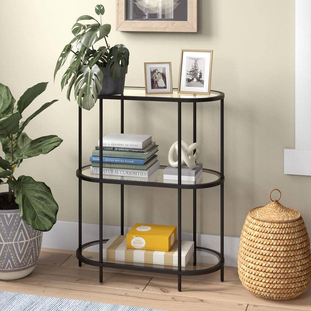 Evelyn&Zoe Leif 30" Wide Oval Bookcase, Blackened Bronze