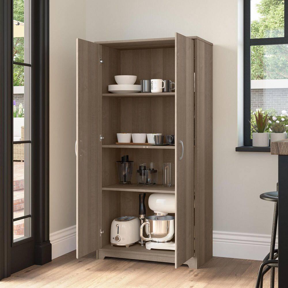 Cabot Tall Kitchen Pantry Cabinet with Doors in Ash Gray - Engineered Wood