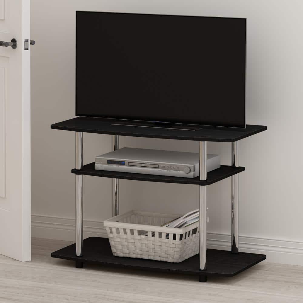 FETON Turn-N-Tube No Tools 3-Tier Entertainment Center TV Stand for TV up to 32 Inch, Stainless Steel Tubes, Americano/Chrome