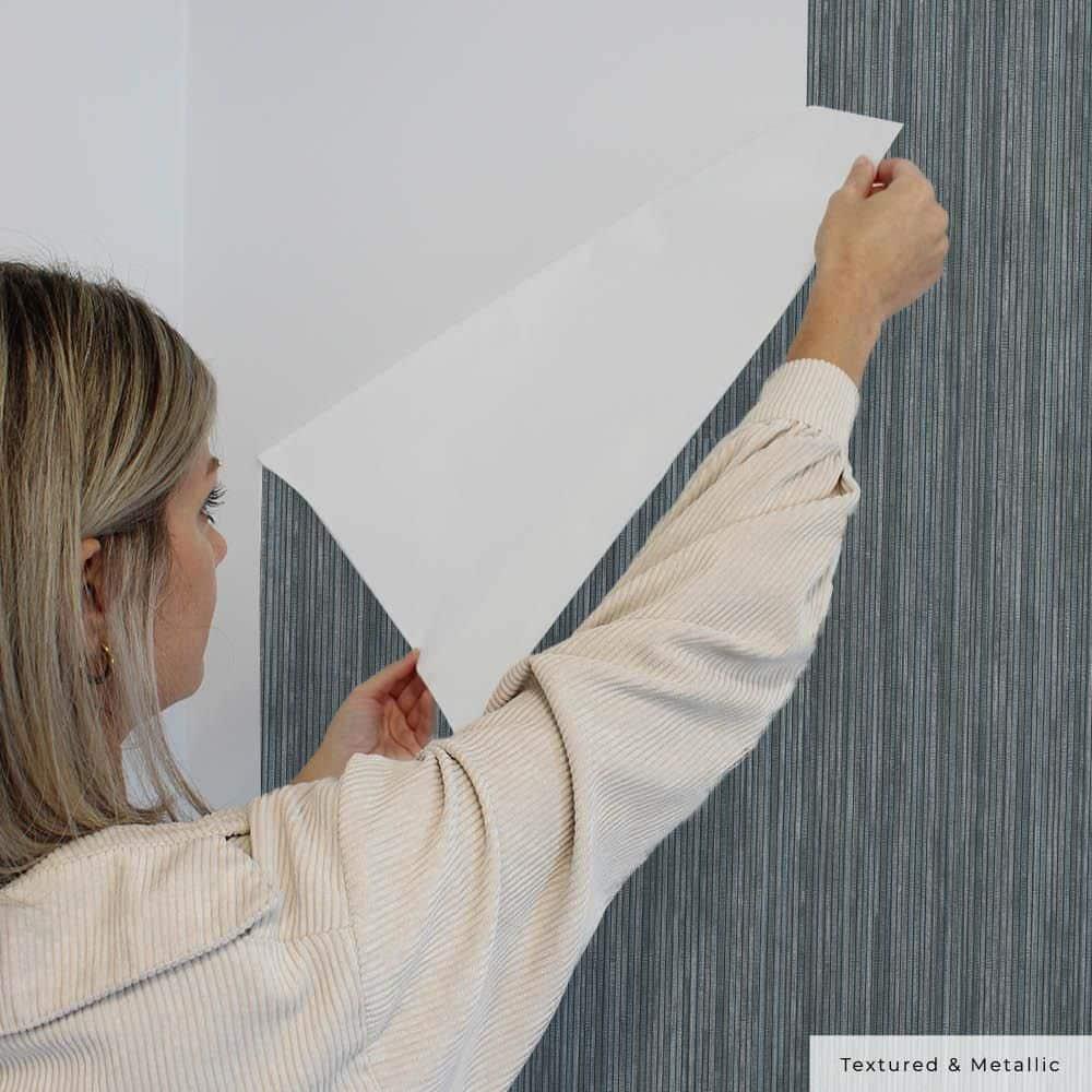 Tempaper & Co. 28 sq ft Faux Grasscloth Removable Peel and Stick Wallpaper Textured Chambray : Vinyl, Self-Adhesive, Blue