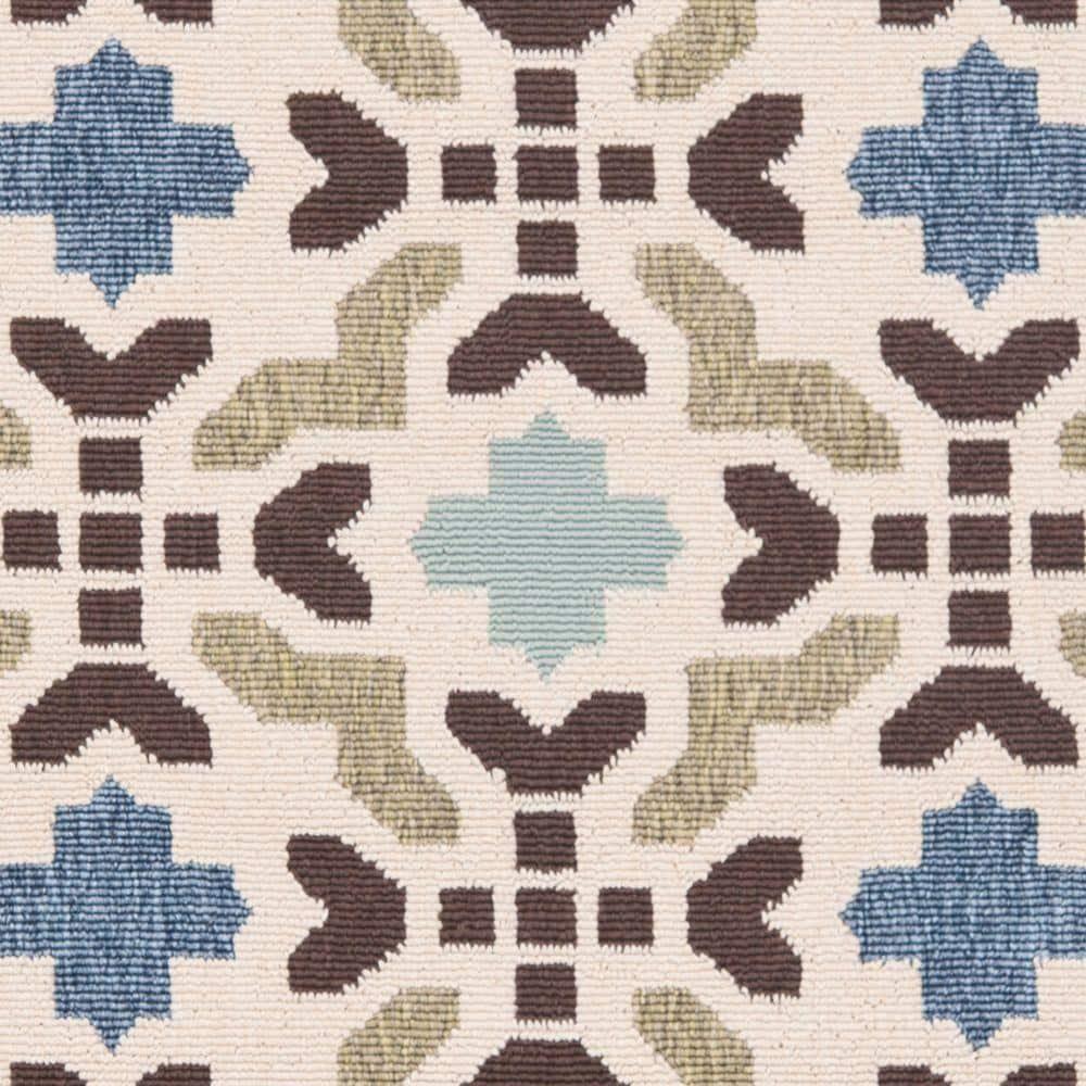 SAFAVIEH Veranda Branson Geometric Indoor/Outdoor Area Rug, 2'7" x 5', Cream/Aqua