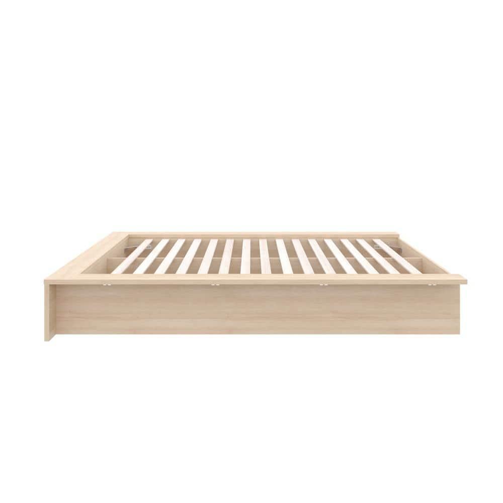 Nexera Queen James Platform Bed Natural Blonde: Engineered Oak Finish, Minimalist Design, No Box Spring Needed