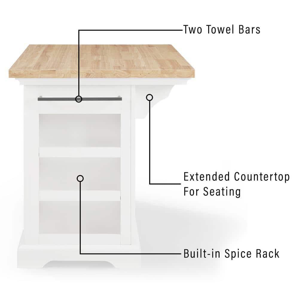 Crosley Julia Wood Top Kitchen Island White: Traditional Style, Towel Bar, 5 Drawers, 2 Doors