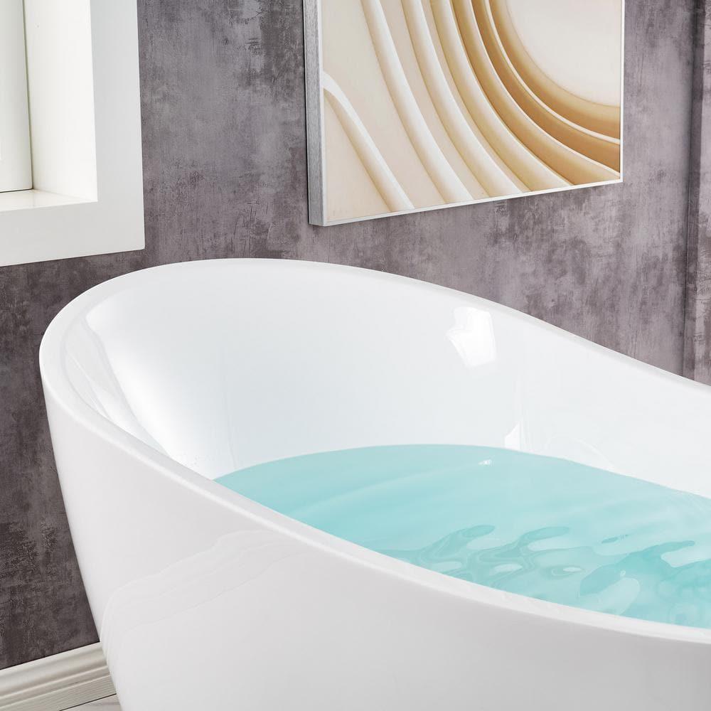 White With Matte Black Trim 67'' x 31.5'' Freestanding Soaking Acrylic Bathtub