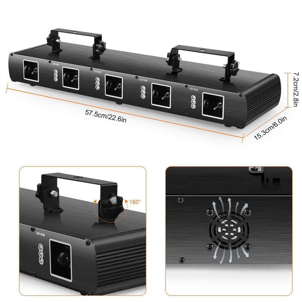 U`King Stage Laser Light, 5 Beam Sound Activated DJ Party Lights RGBYC LED Music Projector with Remote Control DMX for Dancing Birthday Bar Pub Stage