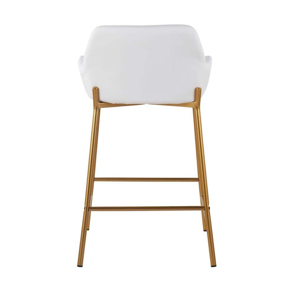 LumiSource Gold Metal, White PU Daniella Fixed-Height Counter Stool - Set of 2