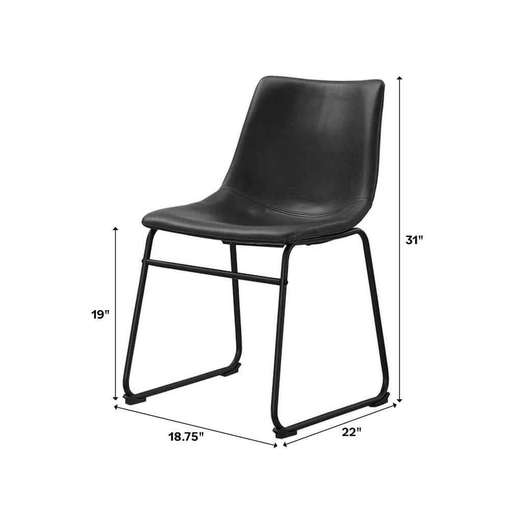 ONKER  Douglas Urban Industrial Faux Leather Armless Dining Chairs, Set of 2, Black
