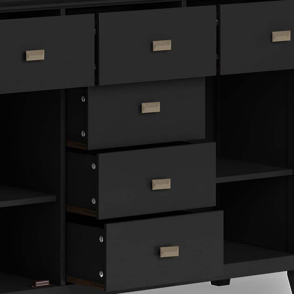 Simpli Home Artisan 54"W Solid Wood Sideboard Buffet with Tempered Glass Doors and 6 Drawers