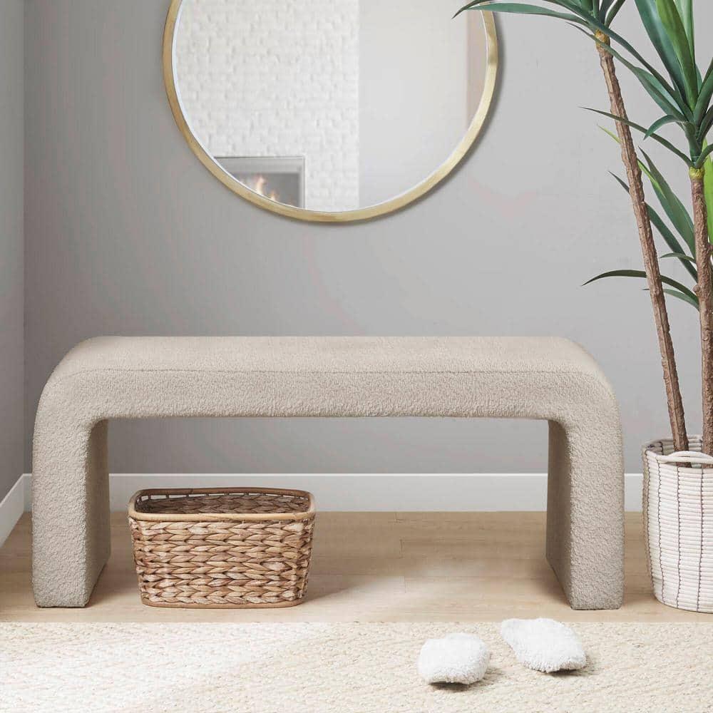 INK+IVY Steve 42" Contemporary Polyester Boucle Fabric Waterfall Bench in Beige