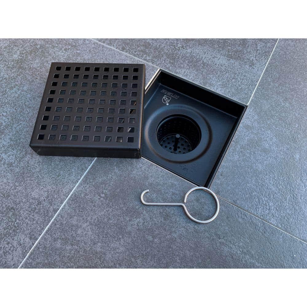 Matte Black Stainless Steel Square Shower Drain with Strainer
