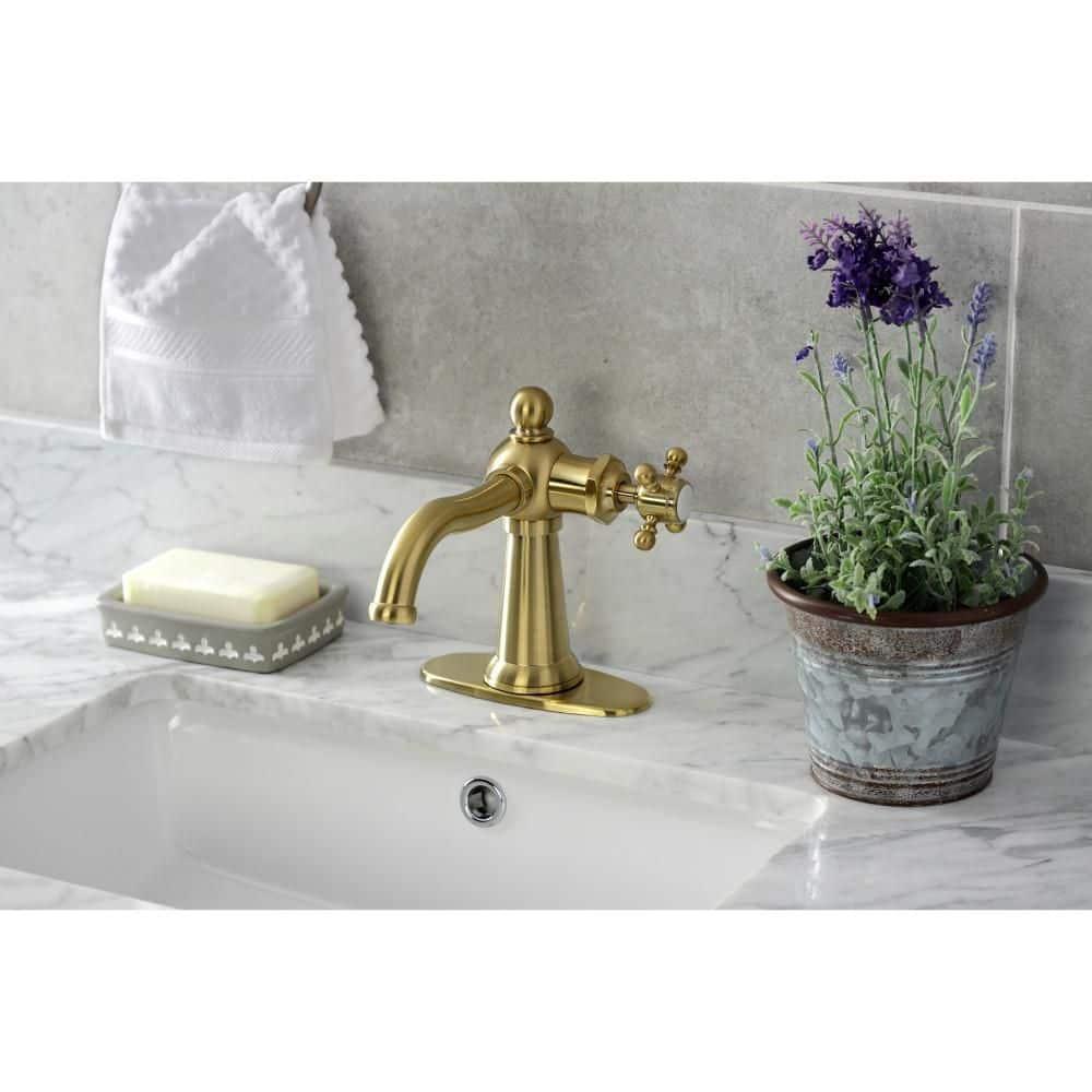Kingston Brass Nautical Single-Handle 1-Hole Deck Mount Bathroom Faucet with Push Pop-Up and Deck Plate