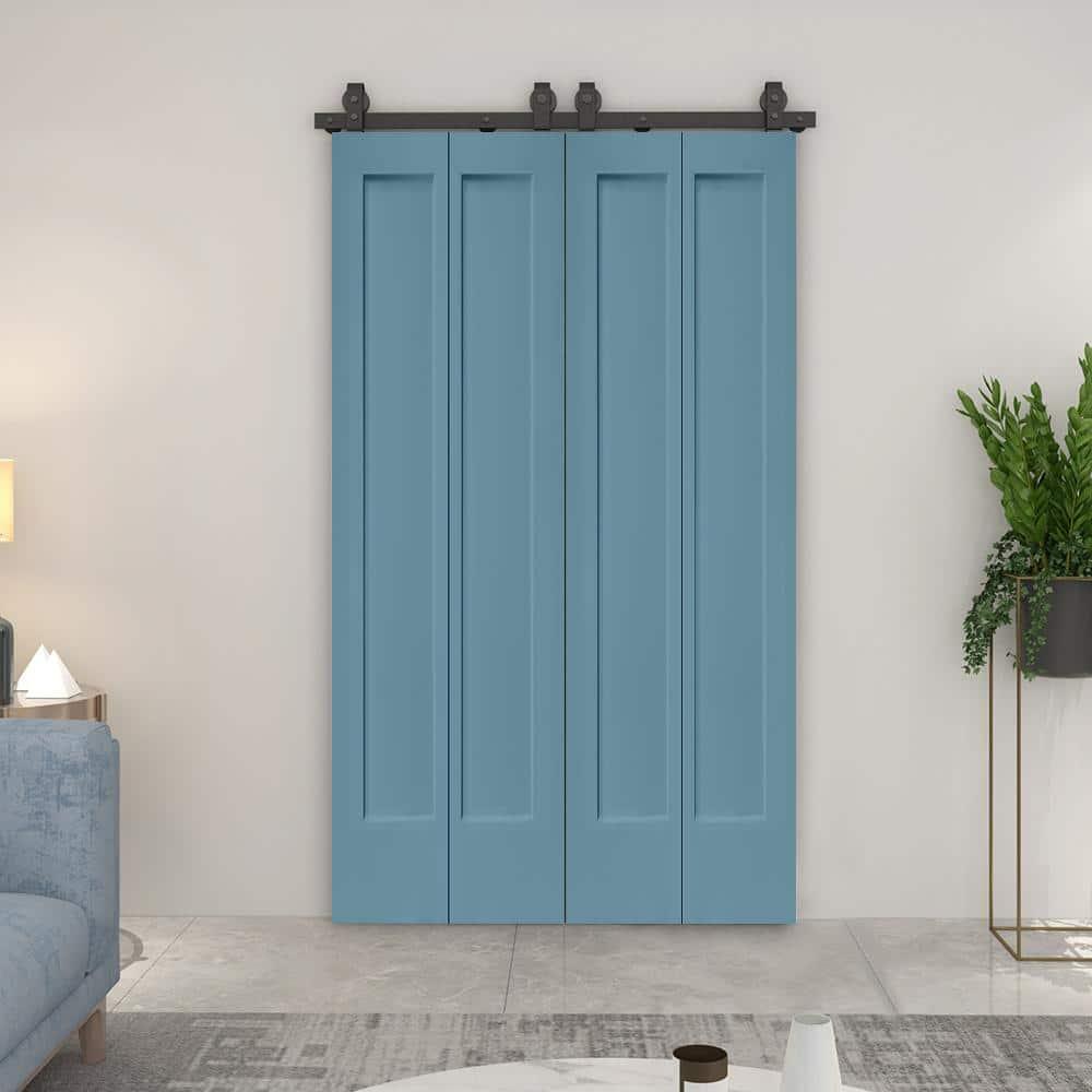Calhome Paneled MDF Composite Double Bifold Barn Doors with Installation Hardware Kit