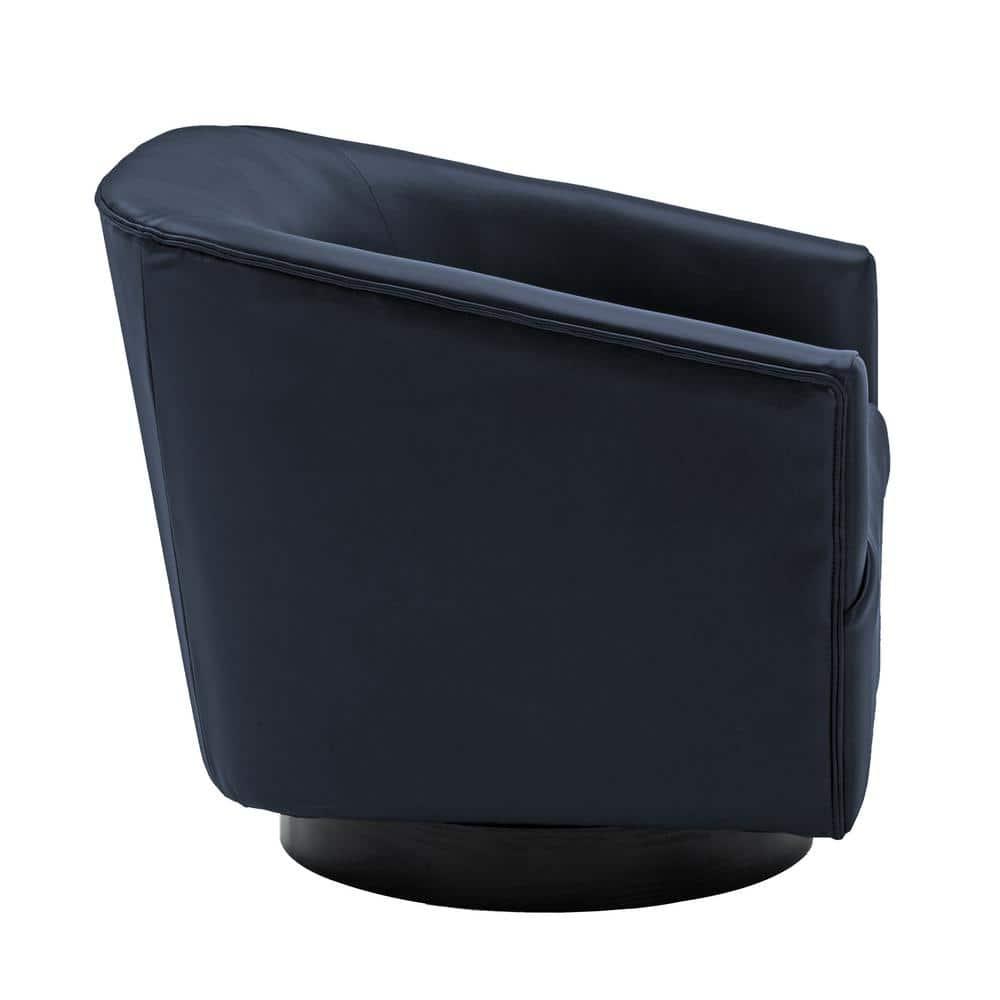 Comfort Pointe Gaven Wood Base Swivel Accent Chair Midnight Blue: Durable Faux Leather, 360° Swivel, No-Sag Springs