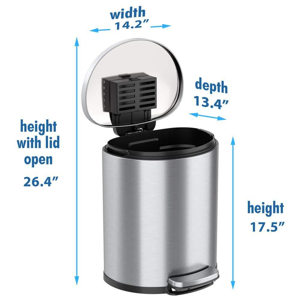 Itouchless Softstep 5 Gallon Stainless Steel Step Trash Can With Odor Filter 19 L Bathroom, Kitchen, Home Office Pedal Garbage Bin, Removable Bucket