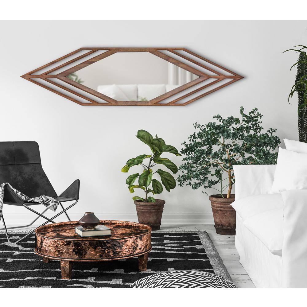 Kate and Laurel Vayga Bohemian Geometric Decorative Wall Mirror, 14 x 42, Natural, Modern Hexagon Mirror for Wall