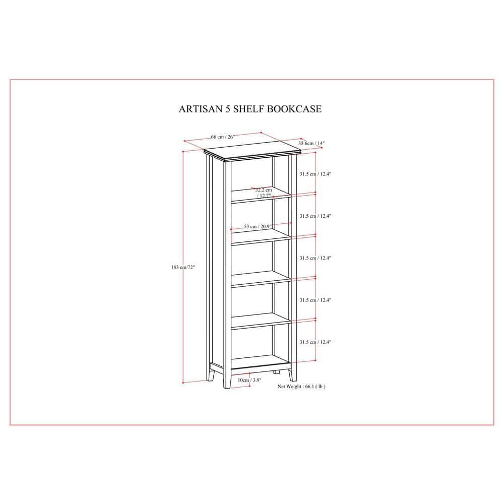 Simpli Home Artisan SOLID WOOD 72 inch x 26 inch Contemporary 5 Shelf Bookcase in Black