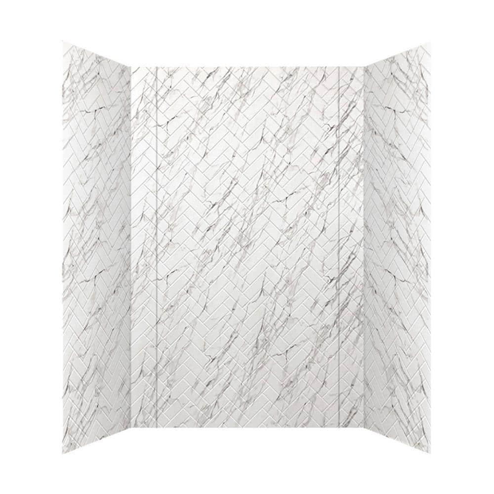Herringbone Tile - Mirroflex - Tub and Shower Wall Panel - Marble