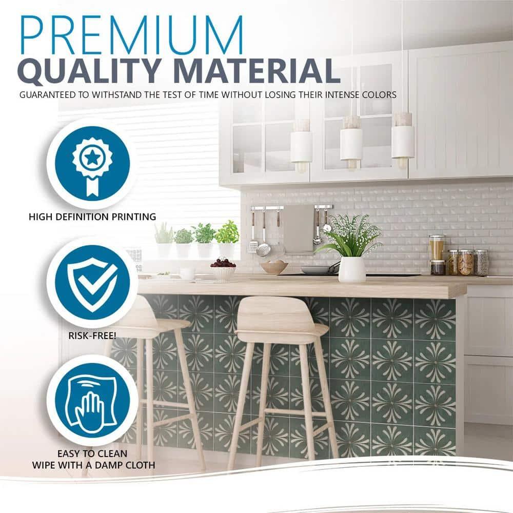 Mi Alma Dark Gray Vintage Flower Peel & Stick Tiles - Vinyl Backsplash 8x8