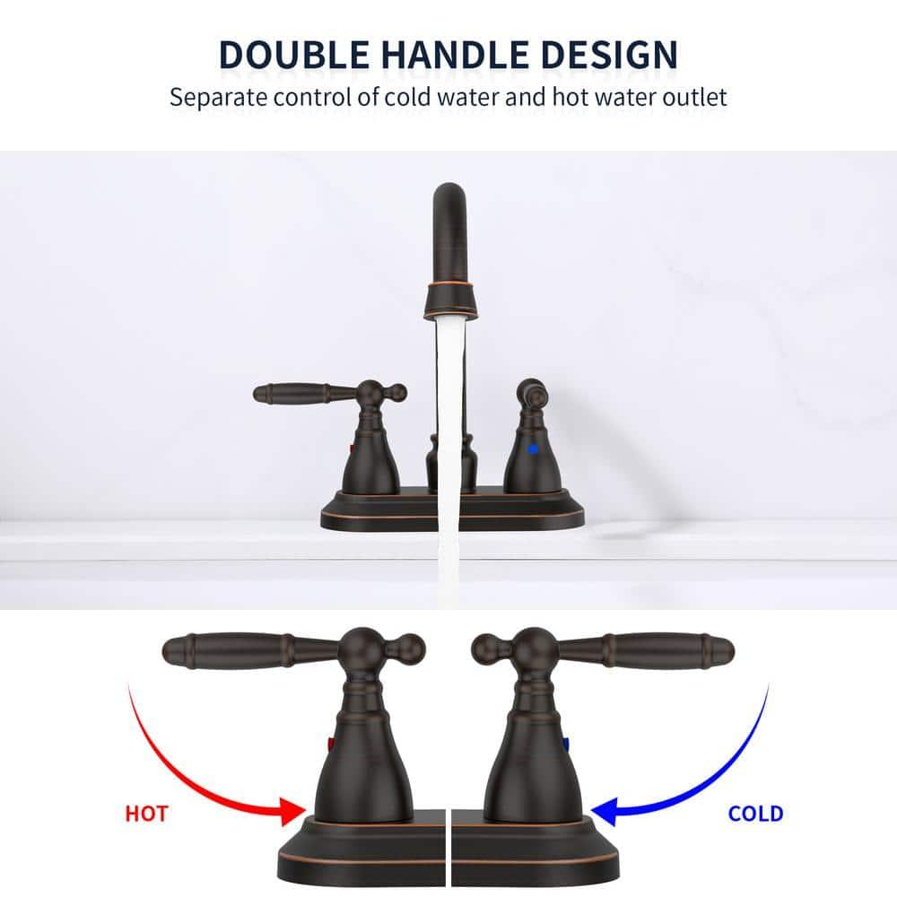 Oil Rubbed Bronze Bathroom Faucet - 360 Degree Swivel Spout, 4 Inch Centerset, Modern Design, 3 Hole Lavatory Faucet