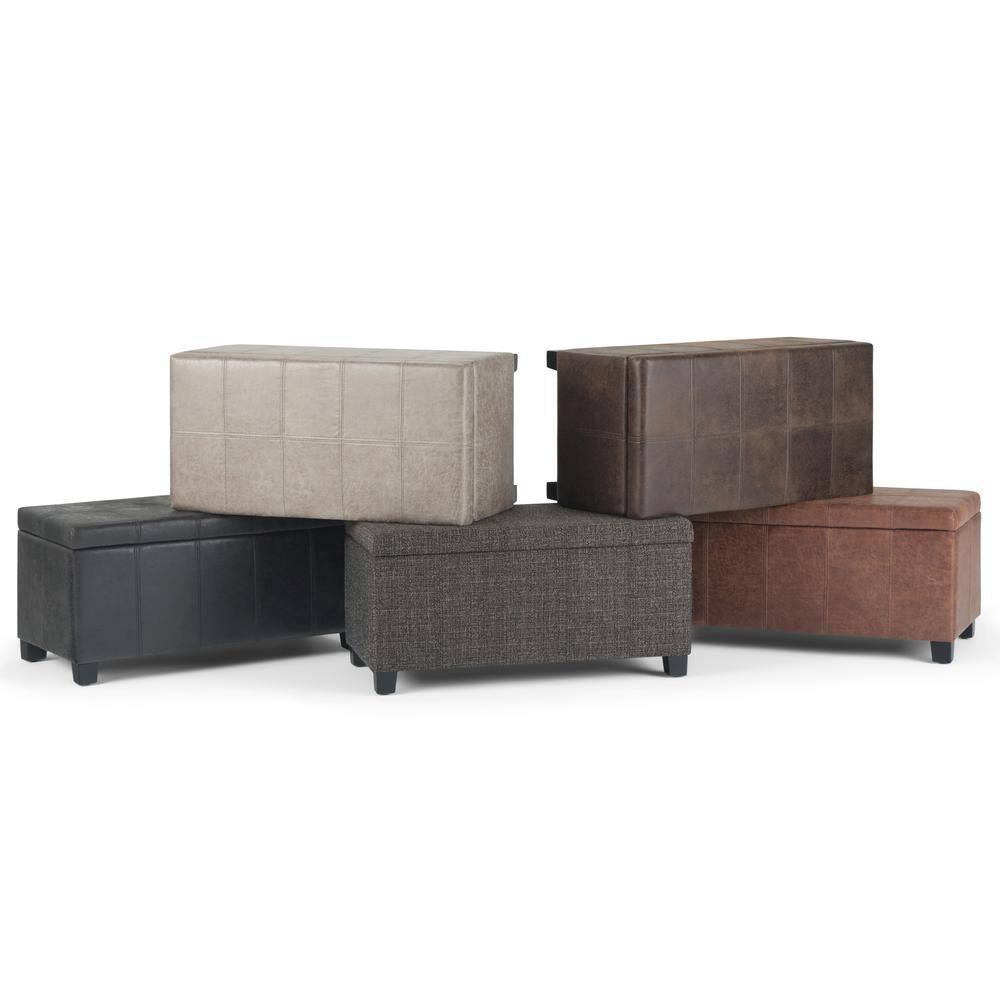 Dover 36 in. Wide Contemporary Rectangle Storage Ottoman Bench in Distressed Grey Taupe Vegan Faux Leather, Assembled
