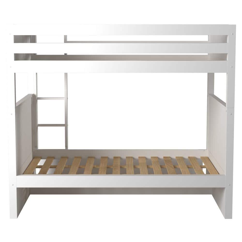White Full Over Full Bunk Bed with Twin Trundle and Panel Headboard