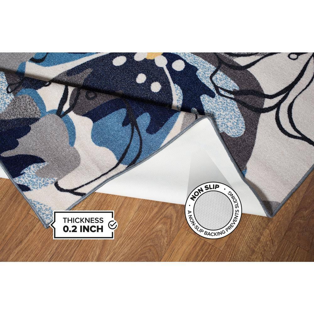 World Rug Gallery Modern Floral Non-Slip (Non-skid) Indoor Area Rug - Gray 2'x10':  Runner,  Low Pile,  Stain-Resistant