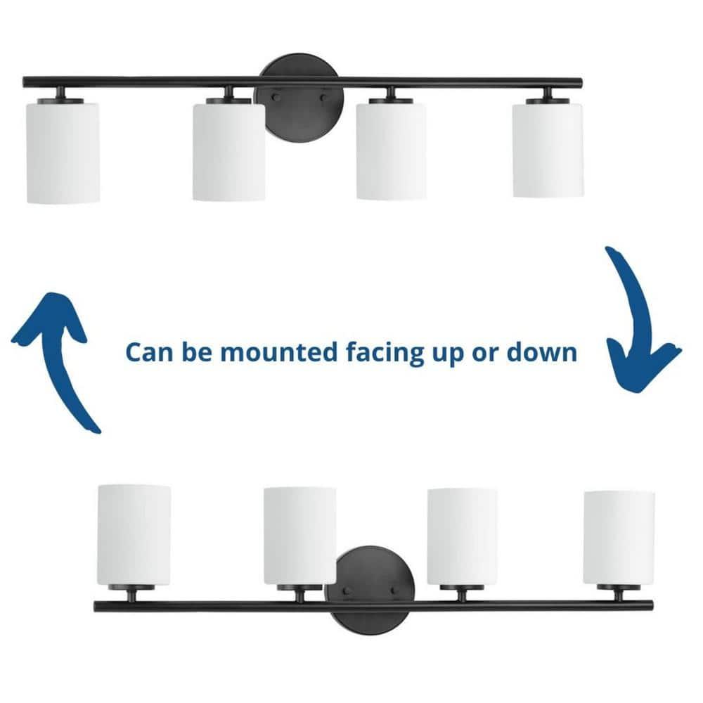 Progress Lighting Replay 4-Light Bath Vanity, Textured Black, Porcelain Shade