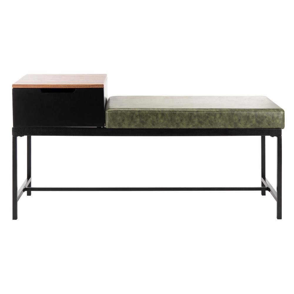 Maruka Bench with Storage - Grey Wash/Dark Green - Safavieh