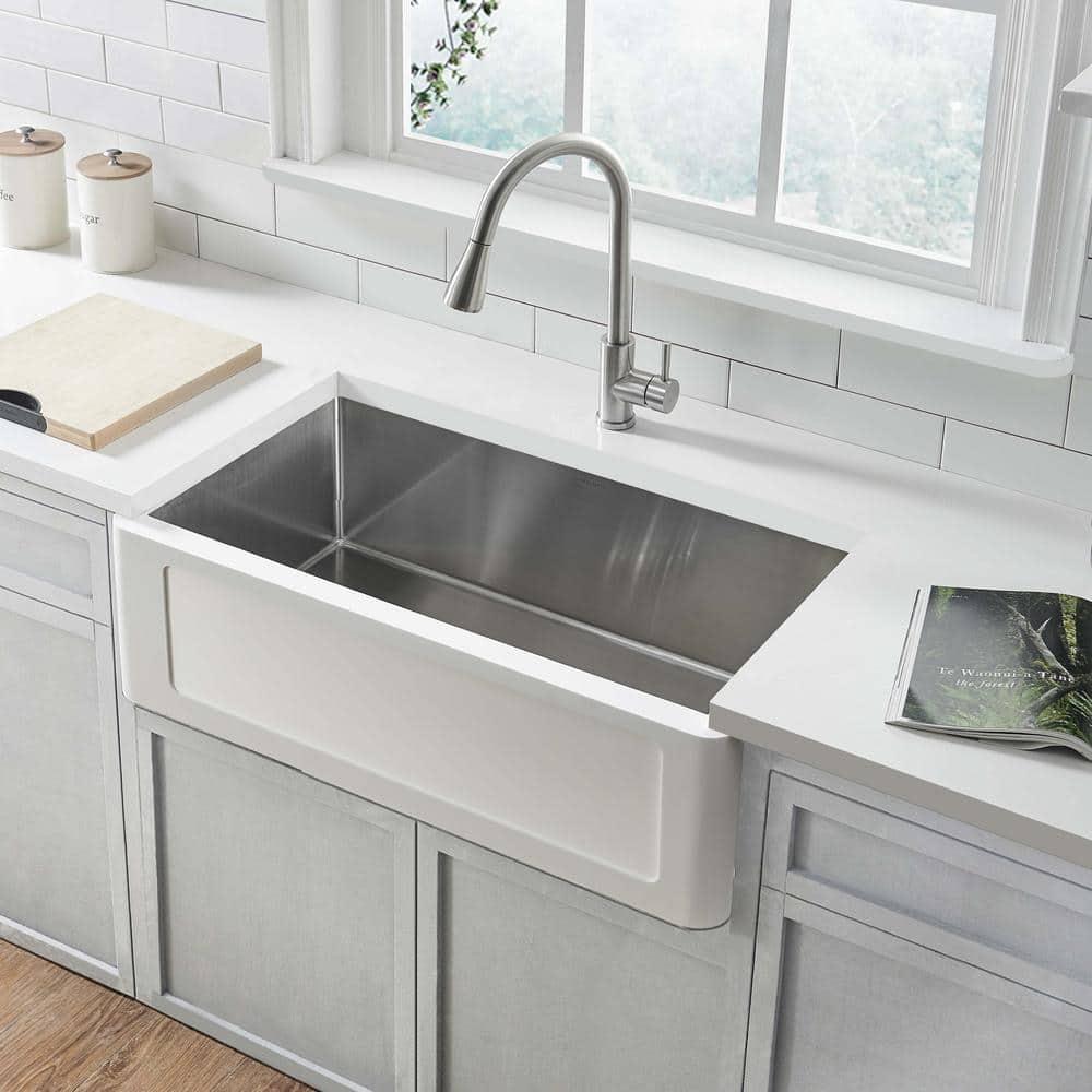 Holbrook Matte White and Stainless Steel 30 in. Farmhouse Apron Kitchen Sink