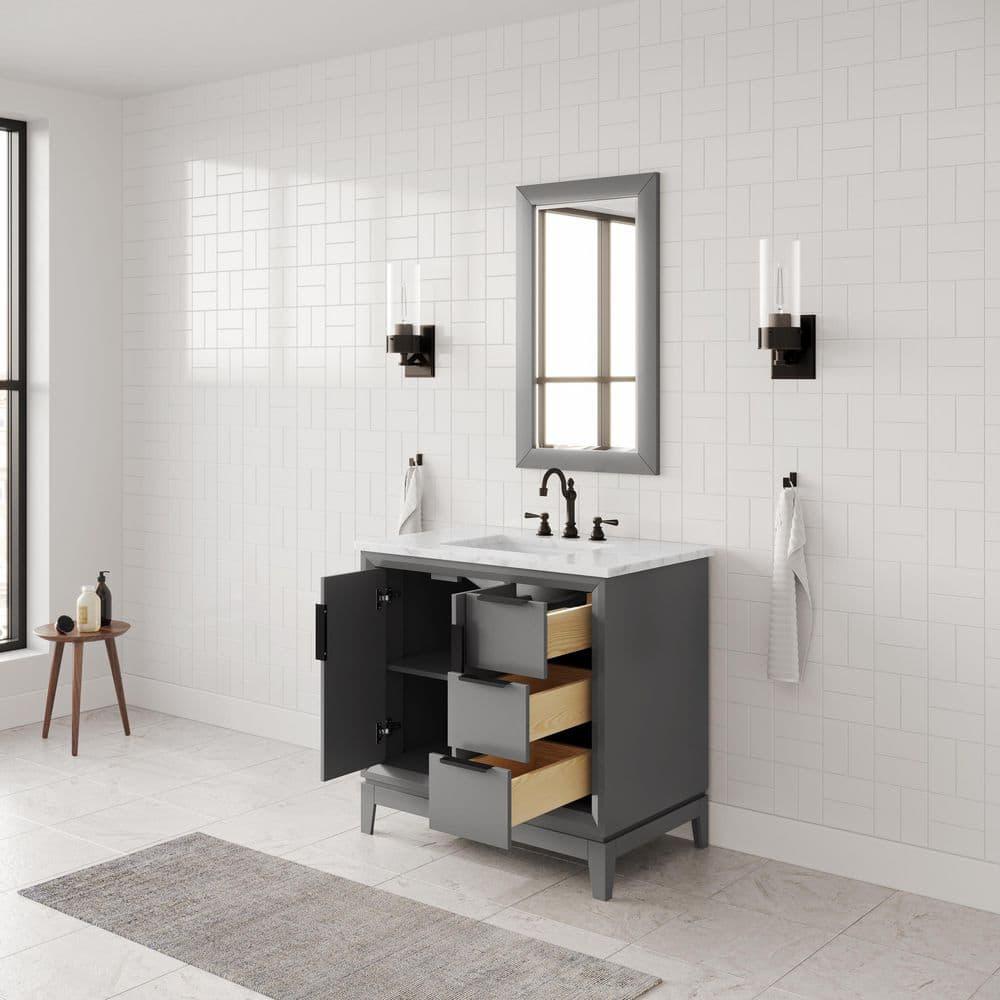 Elizabeth Collection 36 in. Bath Vanity in Cashmere Grey With Vanity Top in Carrara White Marble - With Mirror(s)