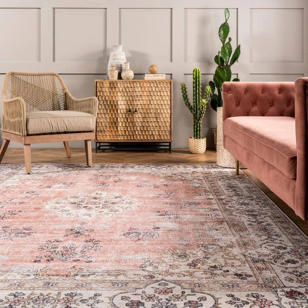 Nuloom Ren Vintage Floral Pet Friendly Machine Washable Area Rug, 2' x 3', Peach