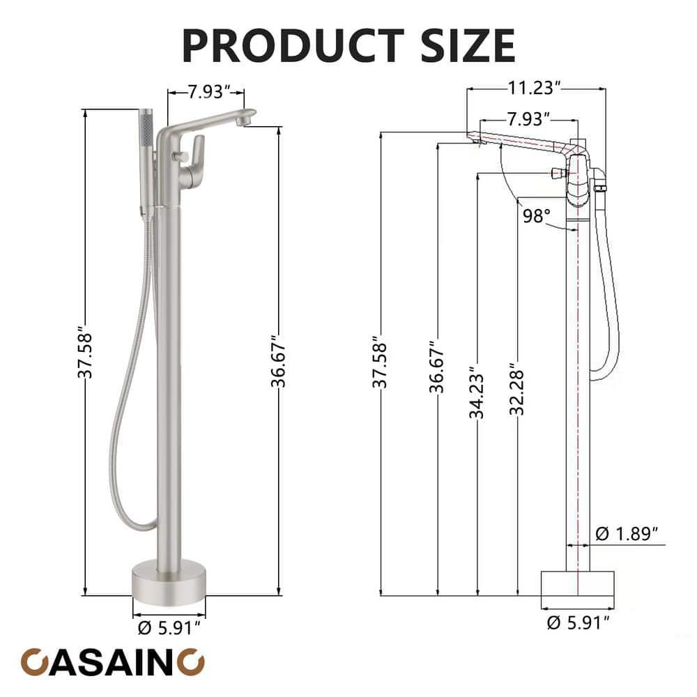 CASAINC KCLT0054-BN Single Handle Freestanding Bathtub Faucet with Diverter and Handshower