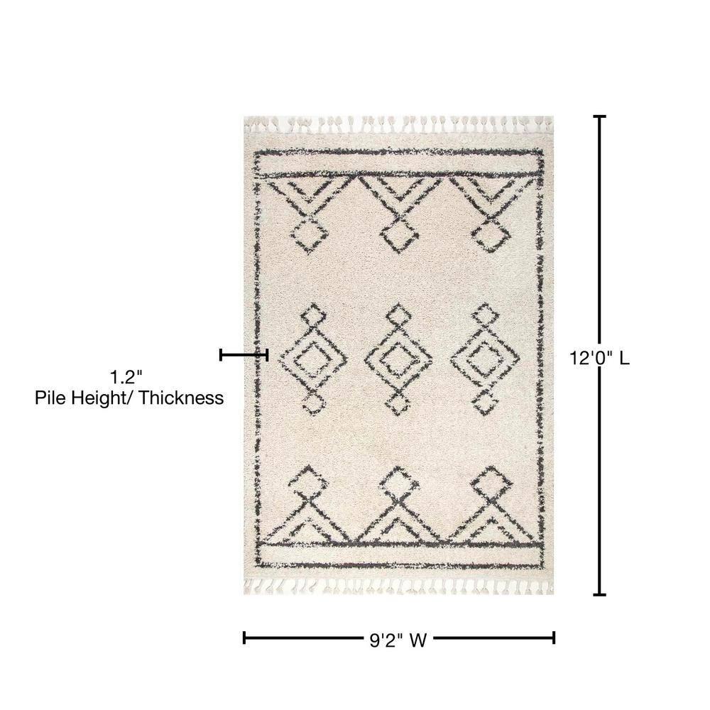 Nuloom Mackie Geometric 9x12 Shag Indoor Area Rug for Living Room Bedroom Dining Room Nursery, Off White/Charcoal