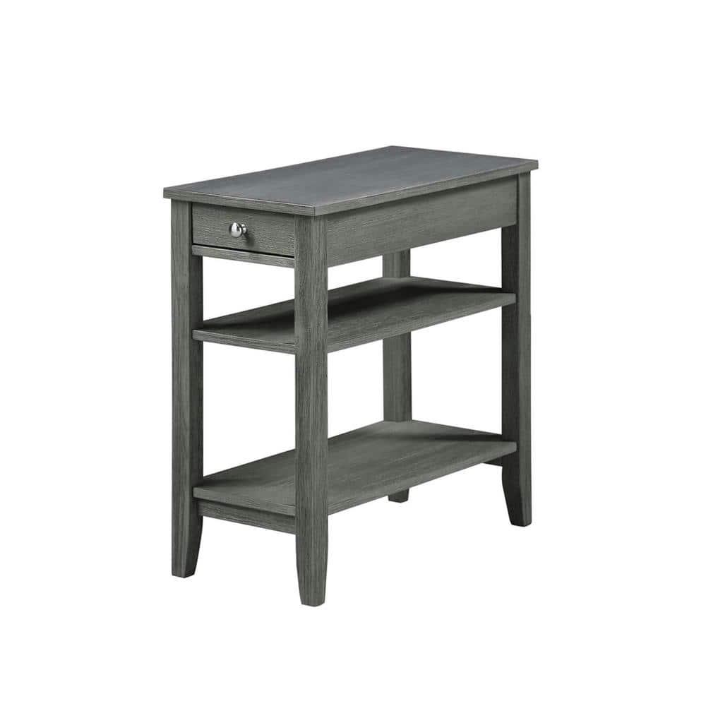 Convenience Concepts American Heritage 1 Drawer Chairside End Table with Shelves, Wirebrush Dark Gray
