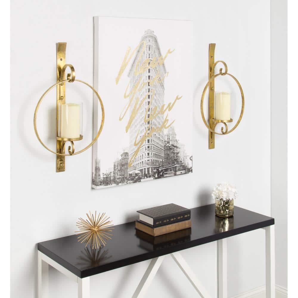 Kate and Laurel Doria Round Metal Wall Sconce, 12x22, Gold