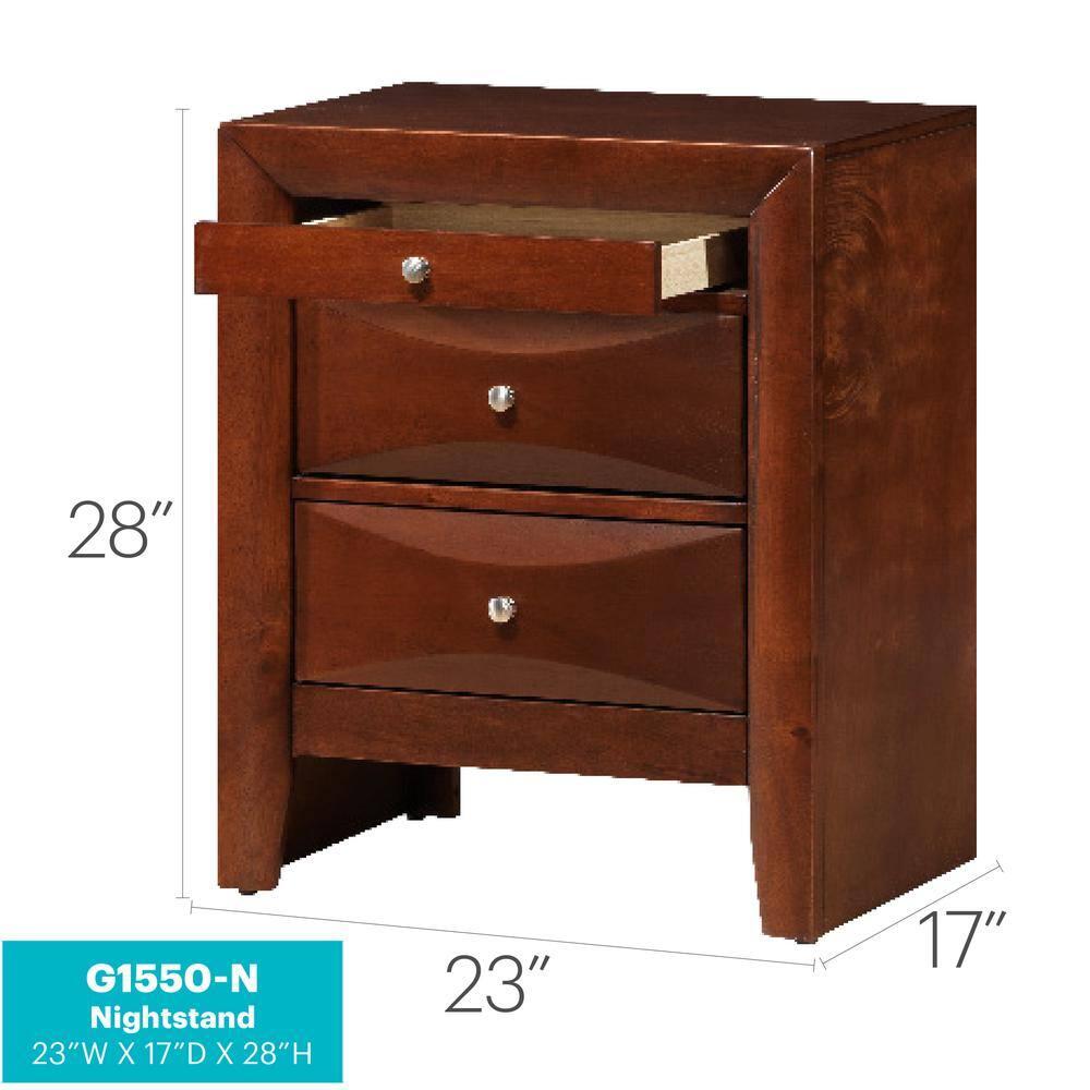 Passion Furniture Marilla 3-Drawer Cherry Nightstand (28 in. H x 23 in. W x 17 in. D)