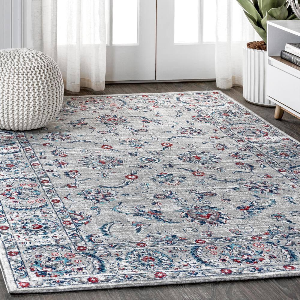 3'x5' Modern Persian Vintage Area Rug, Light Grey/Red - JONATHAN Y