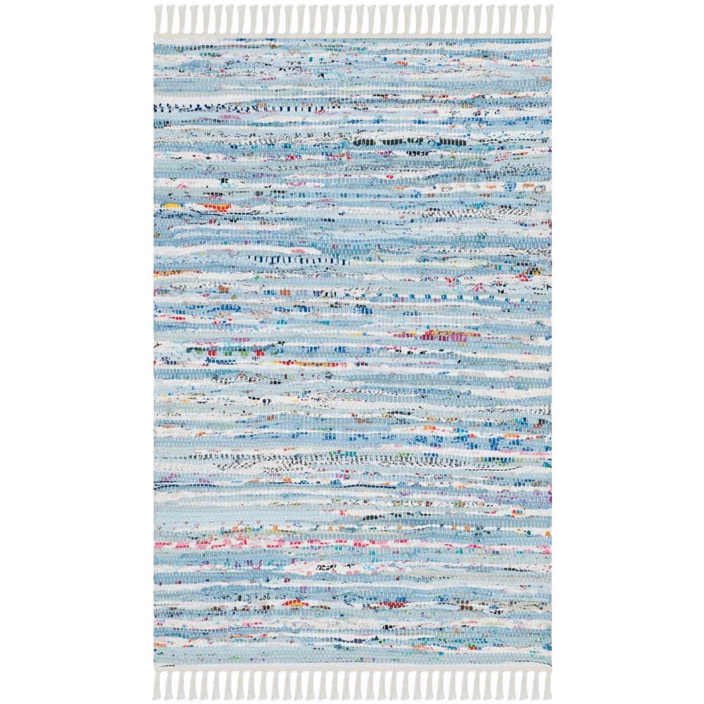 Rag Rug RAR125 Hand Woven Indoor Accent Rug - Light Blue/Multi - 2'3"x3'9" - Safavieh.
