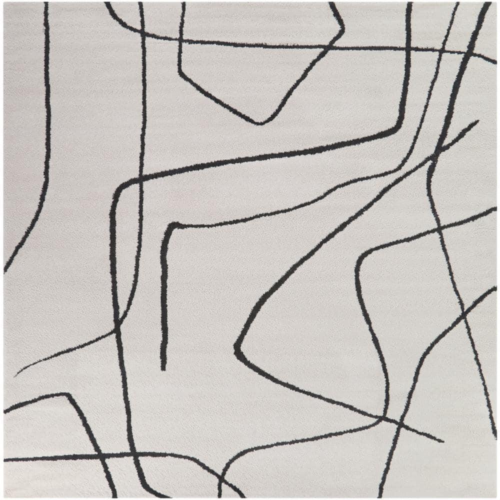 Descartes Abstract Modern Area Rug Charcoal 6'7" Square 6' Square Ivory