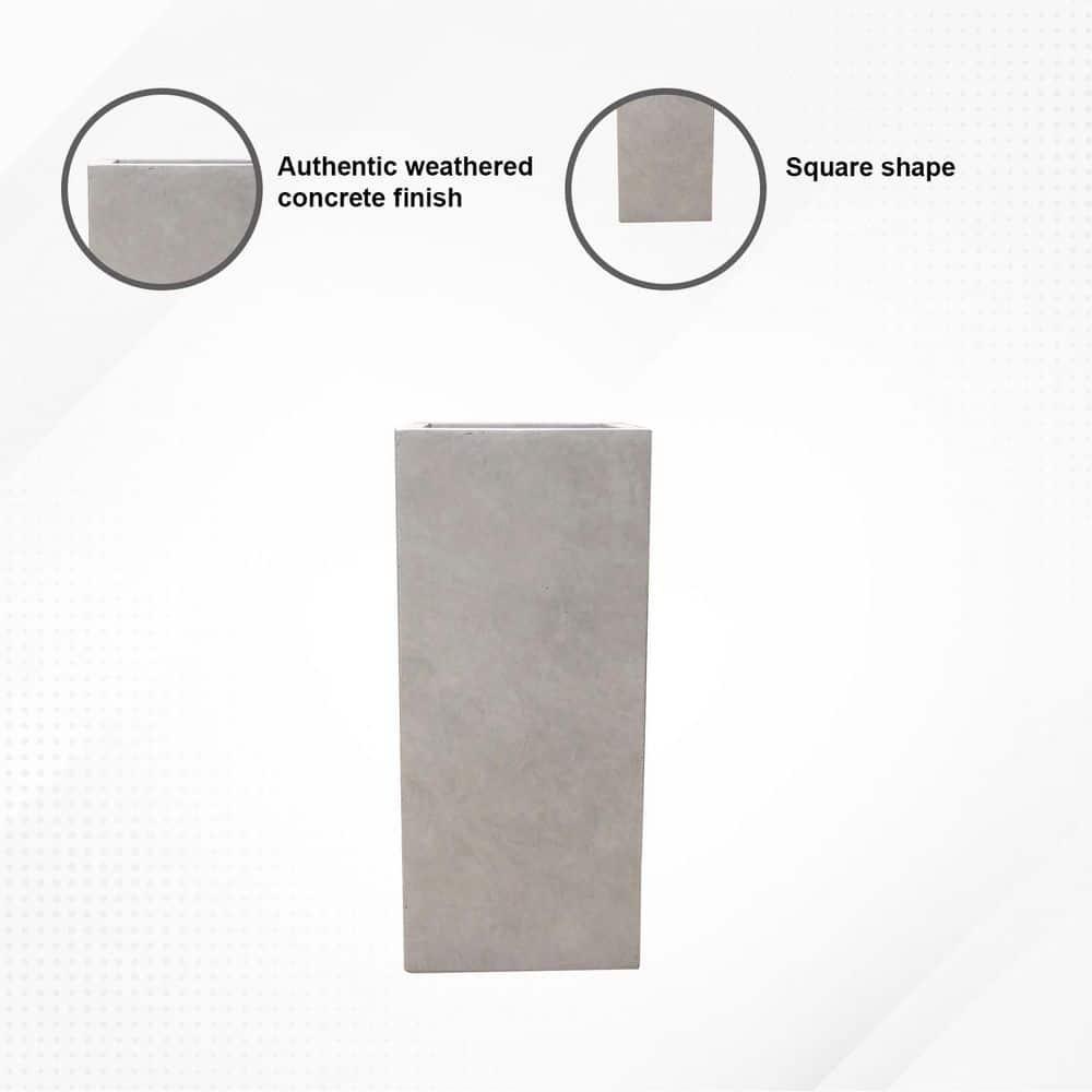 Rosemead Home & Garden, Inc. 14" Wide Kante Lightweight Durable Modern Tall Square Outdoor Decorative Planter Weathered Concrete Gray