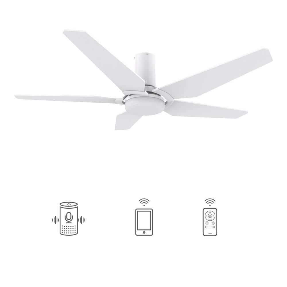 48" 5 Blade White Wifi Ceiling Fan with Light and Remote for Smart Home