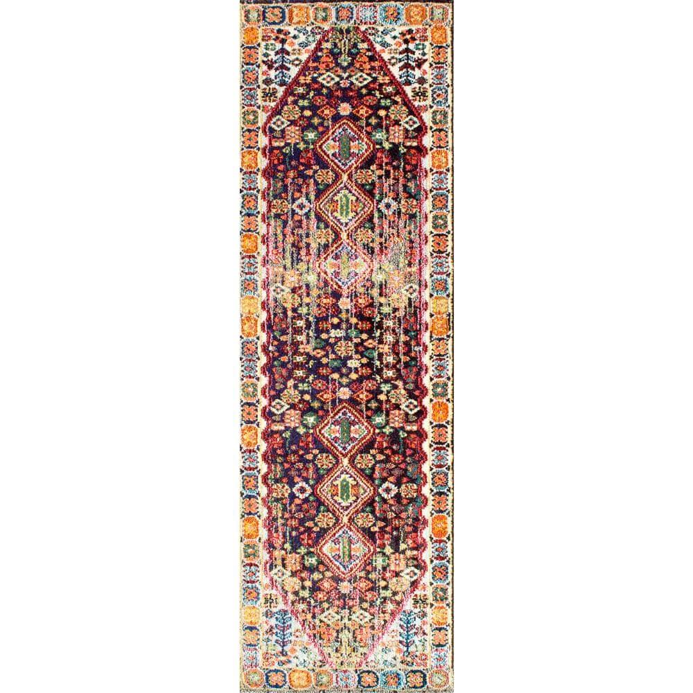 nuLOOM Meadow Vintage Vibrant Runner Rug, 2' 6" x 12', Black