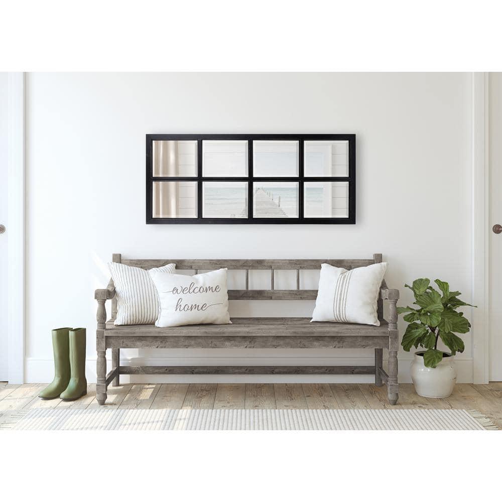 Kate and Laurel Hogan 8-Panel Windowpane Wood Wall Mirror, 18 x 42, Distressed Black, Chic Window-Inspired Wall Accent